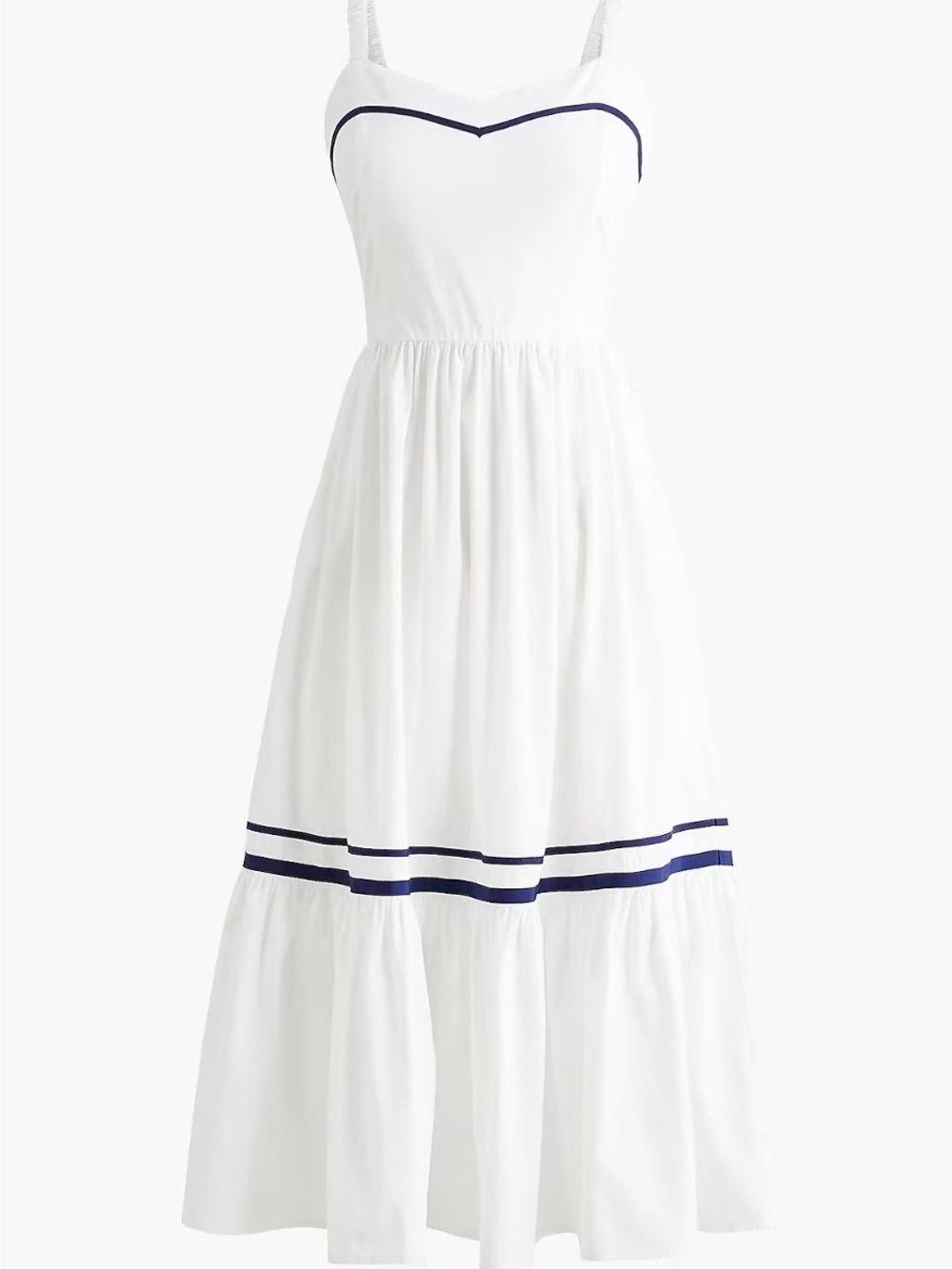 J Crew White Navy-Trim Midi Dress